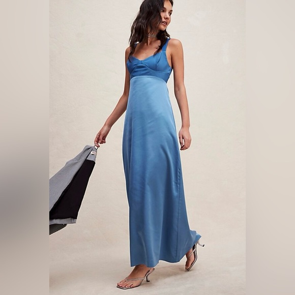 Free People Gia Maxi Dress Coastal Blue 2 - Picture 1 of 11